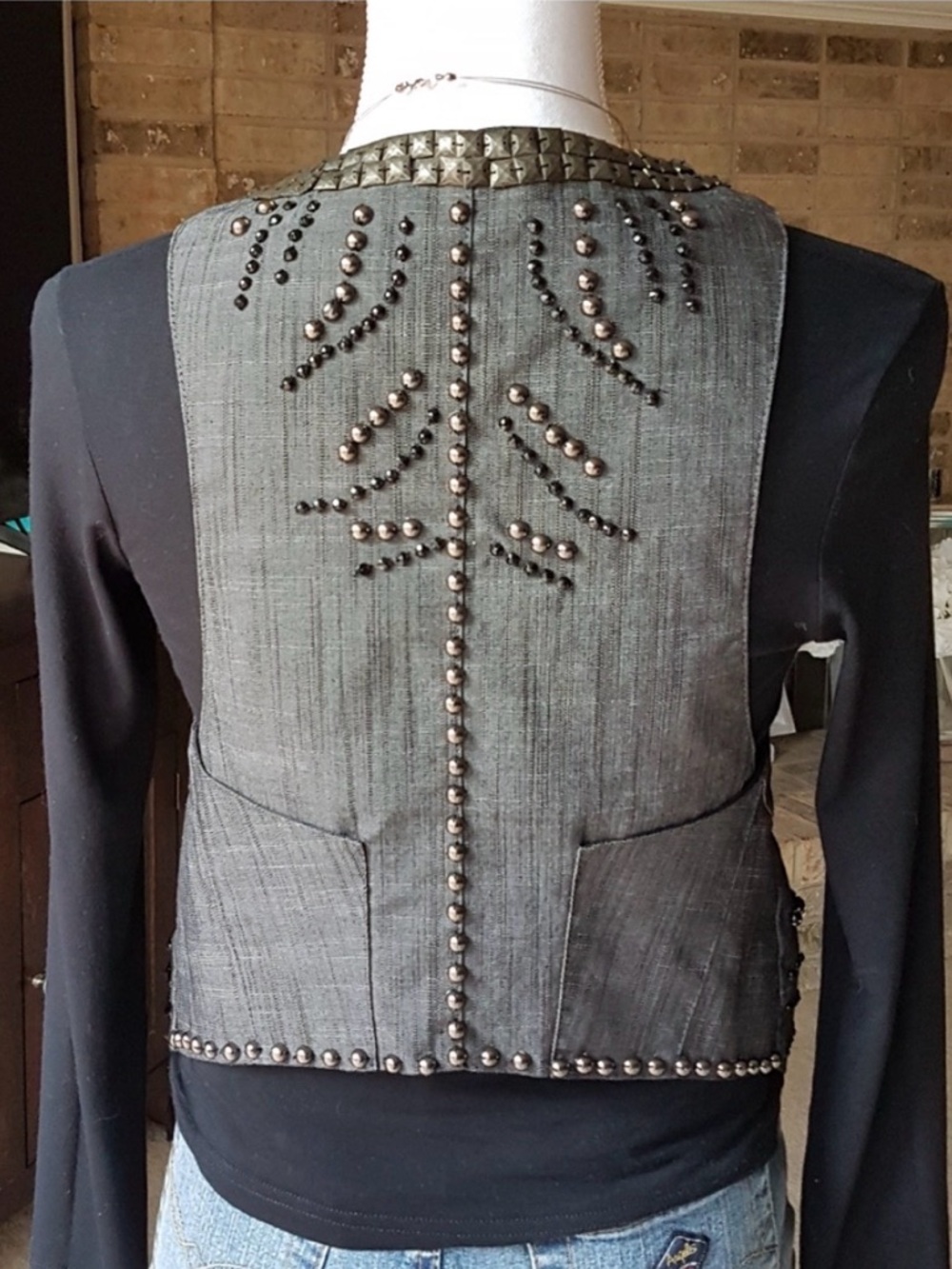 Dark Wash Jean Denim Studded Embellished Vest from Italy